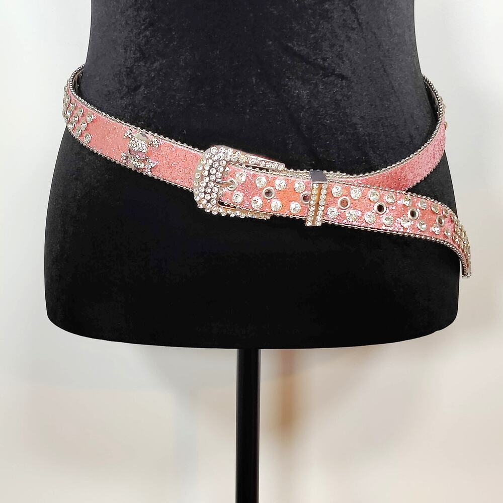 Pink Rhinestone Skull Belt XL Glitter Y2K Western Glam 36–43